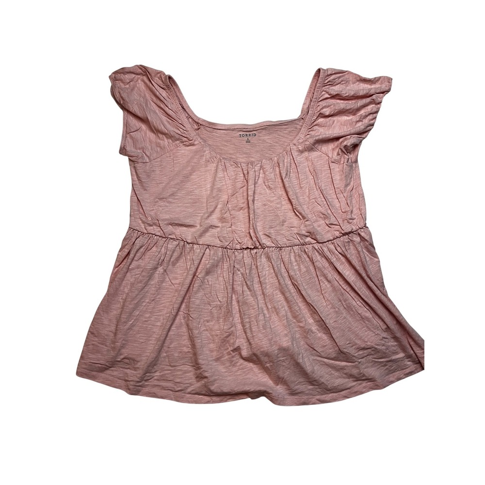 Torrid Top Womens 3X Pink Babydoll Peplum Slub Knit Flutter Sleeve Casual Blouse